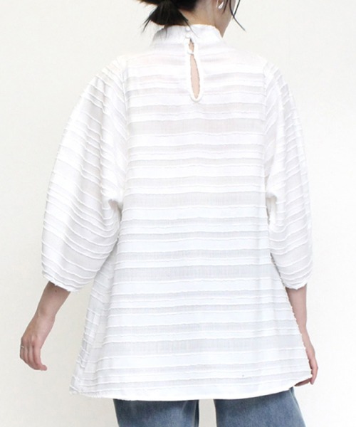 STYLEBLOCK(スタイルブロック)の「ジャガードボーダーコクーンスリーブブラウス(シャツ/ブラウス・レディース・ブラウン系その他/ブラック/ホワイト・M)」の7枚目の写真