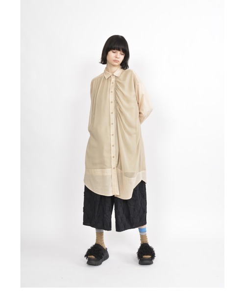 gomme（ゴム）の「C/Wビエラ　ロングシャツ（シャツ/ブラウス・レディース・ブラック/ベージュ・MEDIUM）」の8枚目の写真