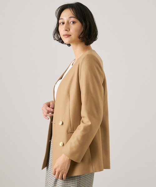美品 ANAYI ウール ノーカラージャケット ベージュ サイズ36*BD650 美品 ANAYI ウール ノーカラージャケット ベージュ サイズ36