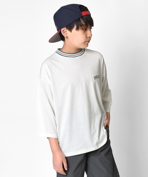 GLAZOS（グラソス）の「天竺・ビッグシルエットラインリブ7分袖Tシャツ（Tシャツ/カットソー・キッズ・ホワイト/ブラック/グリーン・130cm/140cm/150cm/160cm/170cm）」の9枚目の写真