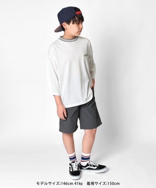 GLAZOS（グラソス）の「天竺・ビッグシルエットラインリブ7分袖Tシャツ（Tシャツ/カットソー・キッズ・ホワイト/ブラック/グリーン・130cm/140cm/150cm/160cm/170cm）」の15枚目の写真