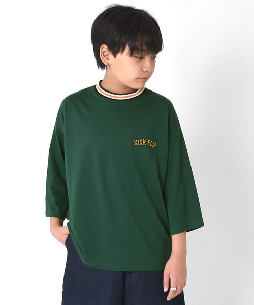 GLAZOS（グラソス）の「天竺・ビッグシルエットラインリブ7分袖Tシャツ（Tシャツ/カットソー・キッズ・ホワイト/ブラック/グリーン・130cm/140cm/150cm/160cm/170cm）」の11枚目の写真