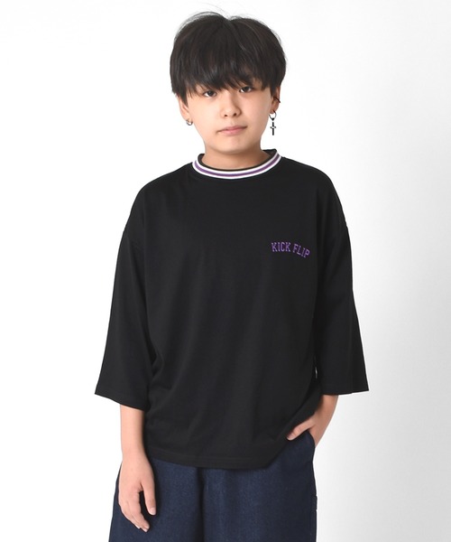 GLAZOS（グラソス）の「天竺・ビッグシルエットラインリブ7分袖Tシャツ（Tシャツ/カットソー・キッズ・ホワイト/ブラック/グリーン・130cm/140cm/150cm/160cm/170cm）」の17枚目の写真