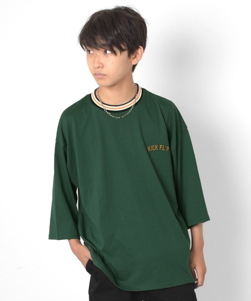 GLAZOS（グラソス）の「天竺・ビッグシルエットラインリブ7分袖Tシャツ（Tシャツ/カットソー・キッズ・ホワイト/ブラック/グリーン・130cm/140cm/150cm/160cm/170cm）」の22枚目の写真