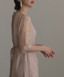 ミモレ丈&七分袖 フォーマル 透け感 セレモニー 結婚式 パーティー ドレス オケージョンドレス お呼ばれ 二次会 成人式 同窓会 謝恩会 20代 30代