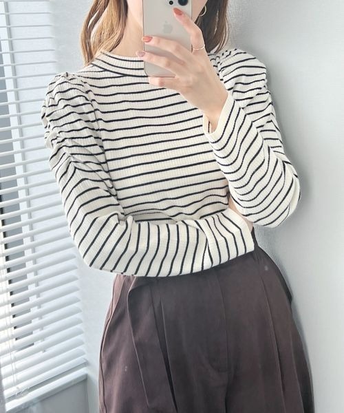 mysty woman（ミスティウーマン）の「ウォッシャブルパワショルニット 166516（ニット/セーター・レディース・ブラック/ダークブラウン/オフホワイト/ホワイト系その他/ブラック系その他・FREE）」の9枚目の写真