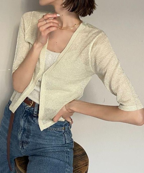 CISLYS(シスリス)の「【CISLYS】Shine 2way compact cardigan(カーディガン/ボレロ・レディース・グレー/アイボリー/ブラウン・FREE)」の2枚目の写真