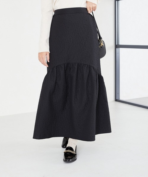 acro（アクロ）の「ぽこぽこエンボスマーメイドスカート/AC2312（スカート・レディース・ブラック/ベージュ・ﾌﾘ-）」の6枚目の写真