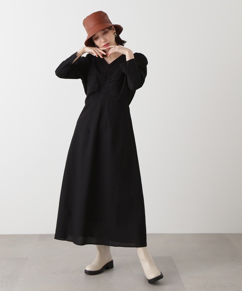 N.（N. Natural Beauty Basic）（エヌエヌナチュラルビューティーベーシック）の「【S Size Line】◆フロントシャーリングＡラインワンピース（ワンピース・レディース・ブラック/パープル・MEDIUM/SMALL）」の3枚目の写真