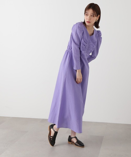 N.（N. Natural Beauty Basic）（エヌエヌナチュラルビューティーベーシック）の「【S Size Line】◆フロントシャーリングＡラインワンピース（ワンピース・レディース・ブラック/パープル・MEDIUM/SMALL）」の5枚目の写真