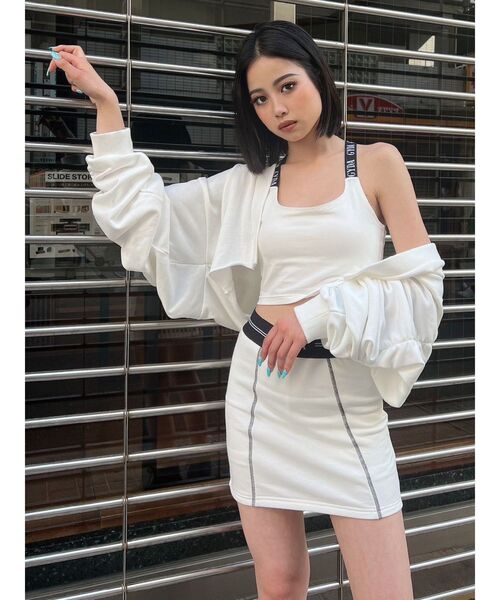 GYDA（ジェイダ）の「ウエストGYDAラインバンテージスカートライクショートパンツ（スカート・レディース・ブラック/オフホワイト・FREE）」の21枚目の写真