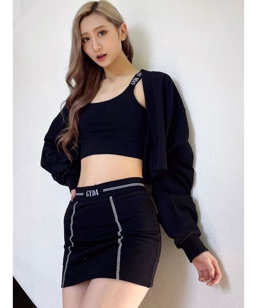 GYDA（ジェイダ）の「ウエストGYDAラインバンテージスカートライクショートパンツ（スカート・レディース・ブラック/オフホワイト・FREE）」の6枚目の写真