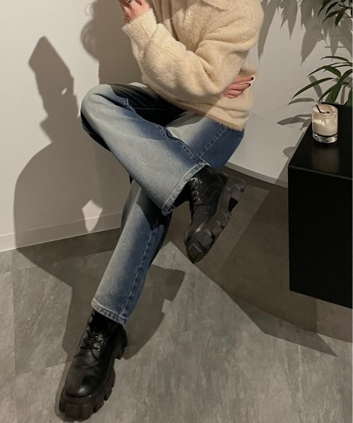 Chikashitsu +（チカシツプラス）の「韓国ファッション Chikashitsu + チカシツプラス vintage wash denim pants ビンテージ ウォッシュ デニムパンツ ダメージジーンズ（デニムパンツ・メンズ・ブラック/ブルー・L/M/S）」の22枚目の写真