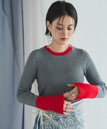 bohmal | フレア袖配色プルオーバーリブニット(ニット/セーター)