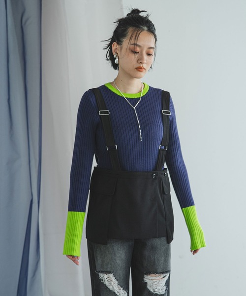 bohmal(ボマール)の「フレア袖配色プルオーバーリブニット(ニット/セーター・レディース・グレー/ピンク/ライム/ブルー/ネイビー/ブラック/ロイヤルブルー/チェリーピンク/スカイブルー/オレンジ/チャコールグレー/コバルトブルー/イエロー/パープル/ライトピンク・FREE)」の17枚目の写真