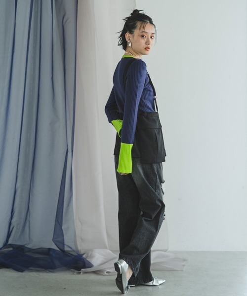 bohmal(ボマール)の「フレア袖配色プルオーバーリブニット(ニット/セーター・レディース・グレー/ピンク/ライム/ブルー/ネイビー/ブラック/ロイヤルブルー/チェリーピンク/スカイブルー/オレンジ/チャコールグレー/コバルトブルー/イエロー/パープル/ライトピンク・FREE)」の18枚目の写真