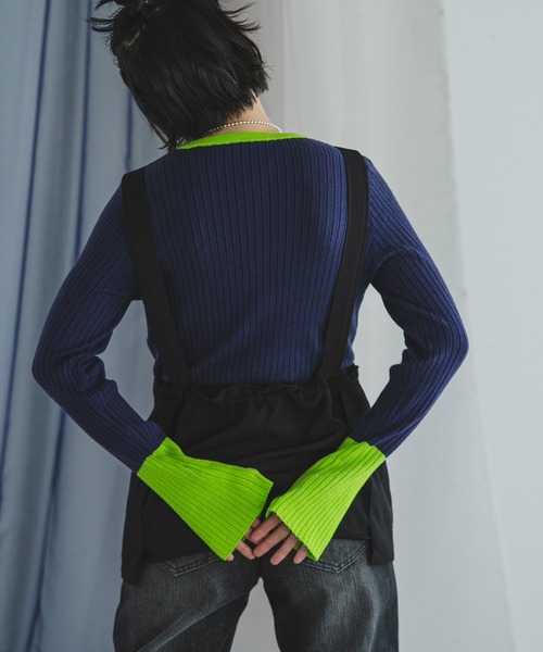 bohmal(ボマール)の「フレア袖配色プルオーバーリブニット(ニット/セーター・レディース・グレー/ピンク/ライム/ブルー/ネイビー/ブラック/ロイヤルブルー/チェリーピンク/スカイブルー/オレンジ/チャコールグレー/コバルトブルー/イエロー/パープル/ライトピンク・FREE)」の19枚目の写真