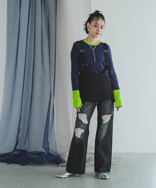 bohmal(ボマール)の「フレア袖配色プルオーバーリブニット(ニット/セーター・レディース・グレー/ピンク/ライム/ブルー/ネイビー/ブラック/ロイヤルブルー/チェリーピンク/スカイブルー/オレンジ/チャコールグレー/コバルトブルー/イエロー/パープル/ライトピンク・FREE)」の21枚目の写真