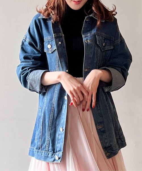 one way（ワンウェイ）の「オーバーサイズデニムジャケット（デニムジャケット・レディース・ブラック/ダークブルー・FREE）」の3枚目の写真