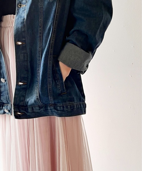 one way（ワンウェイ）の「オーバーサイズデニムジャケット（デニムジャケット・レディース・ブラック/ダークブルー・FREE）」の6枚目の写真