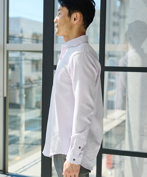 UNION STATION（ユニオンステーション）の「スラブポプリンカッタウェイカラーシャツ（シャツ/ブラウス・メンズ・ベージュ/パープル/グリーン/グレー・M/L/LL）」の6枚目の写真