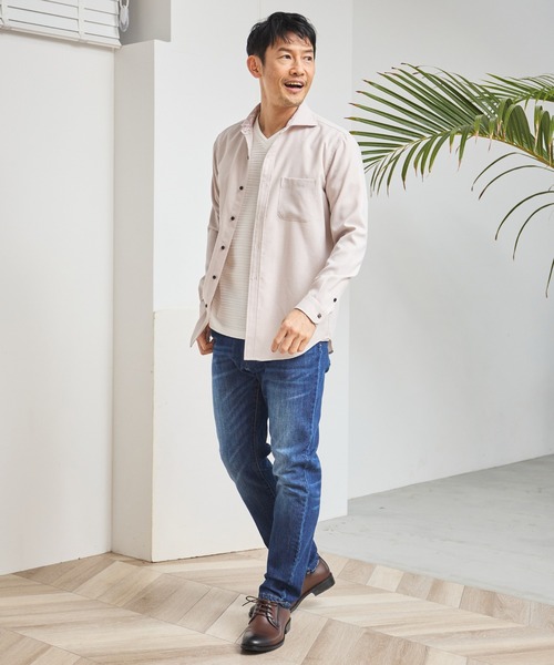 UNION STATION（ユニオンステーション）の「スラブポプリンカッタウェイカラーシャツ（シャツ/ブラウス・メンズ・ベージュ/パープル/グリーン/グレー・M/L/LL）」の21枚目の写真