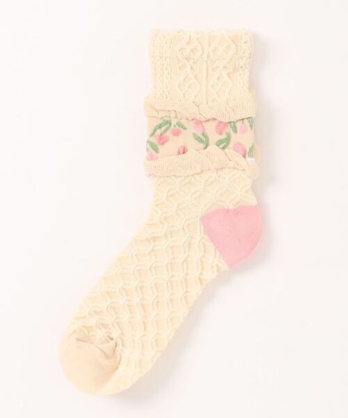 aimoha（アイモハ）の「チューリップ　立体編みソックス（ソックス/靴下・レディース・ライトベージュ/ベージュ系その他/グリーン/ブルー・FREE）」の5枚目の写真