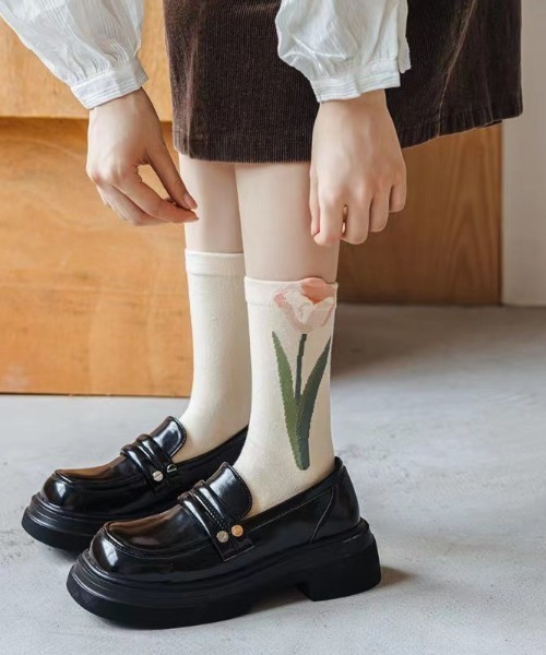 aimoha（アイモハ）の「チューリップ　立体編みソックス（ソックス/靴下・レディース・ライトベージュ/ベージュ系その他/グリーン/ブルー・FREE）」の16枚目の写真