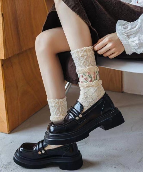 aimoha（アイモハ）の「チューリップ　立体編みソックス（ソックス/靴下・レディース・ライトベージュ/ベージュ系その他/グリーン/ブルー・FREE）」の17枚目の写真