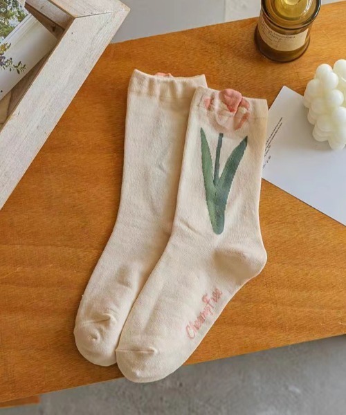 aimoha（アイモハ）の「チューリップ　立体編みソックス（ソックス/靴下・レディース・ライトベージュ/ベージュ系その他/グリーン/ブルー・FREE）」の13枚目の写真