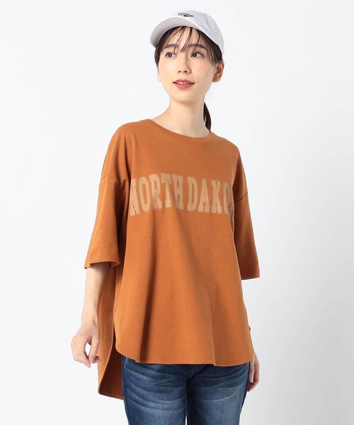 Grand PARK(グランドパーク)の「ロゴ入り ラウンドヘムTシャツ(Tシャツ/カットソー・レディース・レンガ/ライトグリーン/ホワイト/ダークグリーン・FREE)」の4枚目の写真