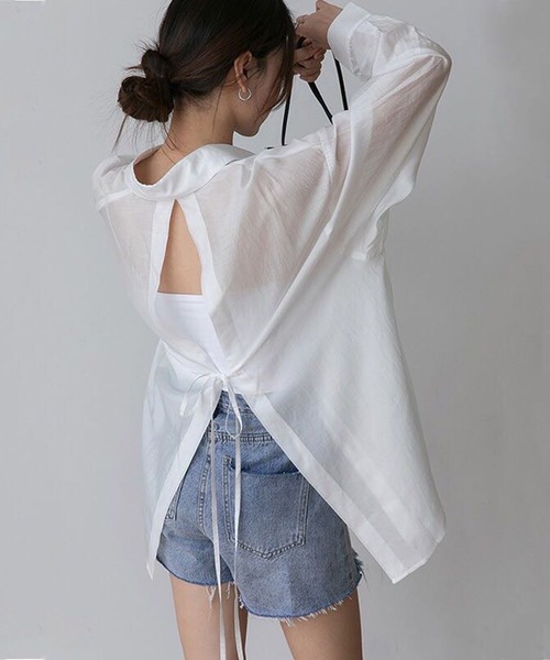 ブラウス シャツ BACK OPEN BLOUSE レディース raffime ブラウス シャツ バックオープンシアーシャツ