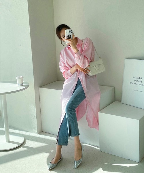 NANING9(ナンニング)の「NANING9 ストライプロングシャツワンピース(シャツワンピース・レディース・スカイブルー/ピンク・FREE)」の16枚目の写真