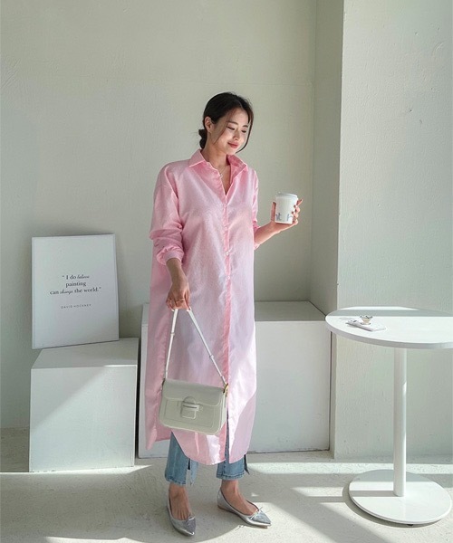 NANING9(ナンニング)の「NANING9 ストライプロングシャツワンピース(シャツワンピース・レディース・スカイブルー/ピンク・FREE)」の21枚目の写真