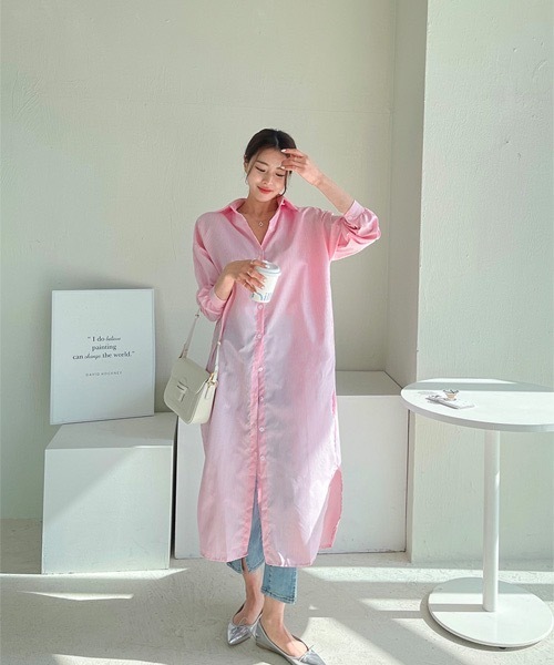 NANING9(ナンニング)の「NANING9 ストライプロングシャツワンピース(シャツワンピース・レディース・スカイブルー/ピンク・FREE)」の12枚目の写真