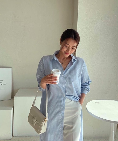 NANING9(ナンニング)の「NANING9 ストライプロングシャツワンピース(シャツワンピース・レディース・スカイブルー/ピンク・FREE)」の5枚目の写真