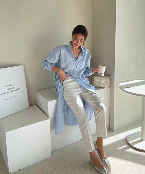 NANING9(ナンニング)の「NANING9 ストライプロングシャツワンピース(シャツワンピース・レディース・スカイブルー/ピンク・FREE)」の13枚目の写真