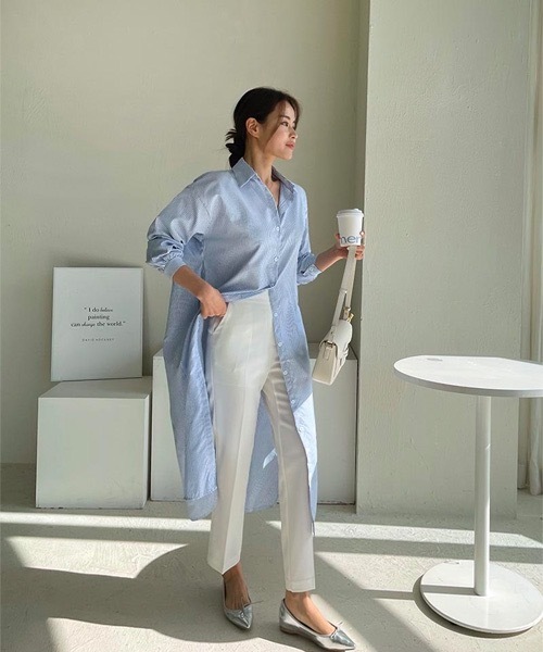 NANING9(ナンニング)の「NANING9 ストライプロングシャツワンピース(シャツワンピース・レディース・スカイブルー/ピンク・FREE)」の22枚目の写真