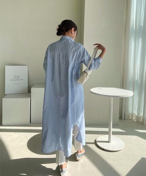 NANING9(ナンニング)の「NANING9 ストライプロングシャツワンピース(シャツワンピース・レディース・スカイブルー/ピンク・FREE)」の9枚目の写真