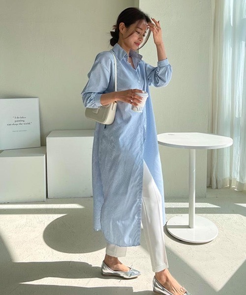 NANING9(ナンニング)の「NANING9 ストライプロングシャツワンピース(シャツワンピース・レディース・スカイブルー/ピンク・FREE)」の18枚目の写真