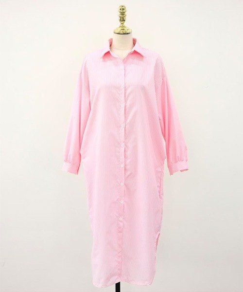 NANING9(ナンニング)の「NANING9 ストライプロングシャツワンピース(シャツワンピース・レディース・スカイブルー/ピンク・FREE)」の19枚目の写真