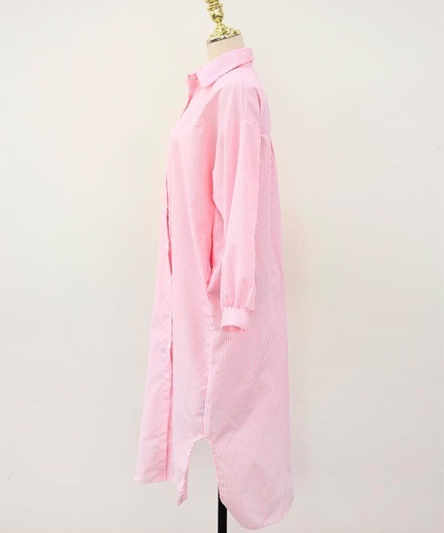 NANING9(ナンニング)の「NANING9 ストライプロングシャツワンピース(シャツワンピース・レディース・スカイブルー/ピンク・FREE)」の10枚目の写真