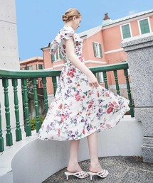 AND COUTURE フラワープリントプリーツワンピース ホワイト F 美品》AND COUTURE フラワープリントプリーツワンピース ホワイト F