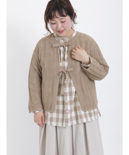 Samansa Mos2(サマンサ モスモス)の「透かし柄リボンカーディガン(カーディガン/ボレロ・レディース・ブラック/ベージュ/キナリ・フリ-)」の1枚目の写真