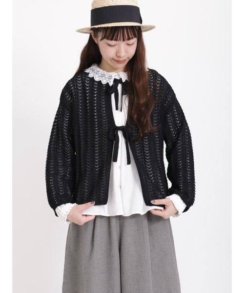 Samansa Mos2(サマンサ モスモス)の「透かし柄リボンカーディガン(カーディガン/ボレロ・レディース・ブラック/ベージュ/キナリ・フリ-)」の16枚目の写真