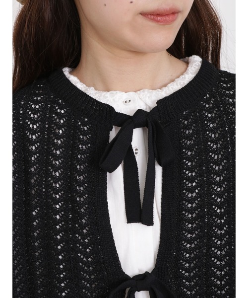 Samansa Mos2(サマンサ モスモス)の「透かし柄リボンカーディガン(カーディガン/ボレロ・レディース・ブラック/ベージュ/キナリ・フリ-)」の6枚目の写真