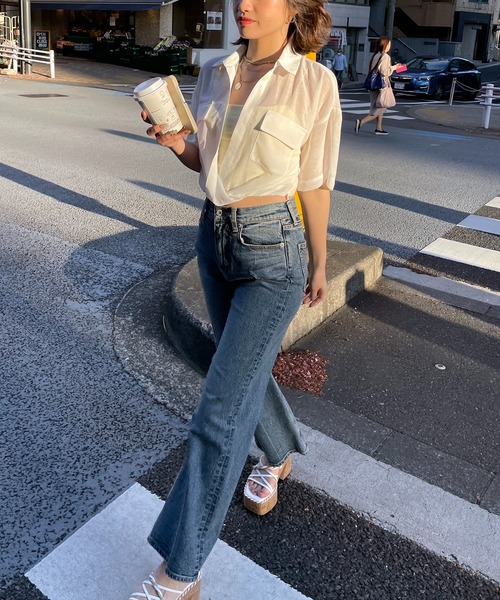 SPIRALGIRL（スパイラルガール）の「ワッシャーシアークロップドシャツ（シャツ/ブラウス・レディース・ブラック/ホワイト/ピンク・FREE）」の4枚目の写真