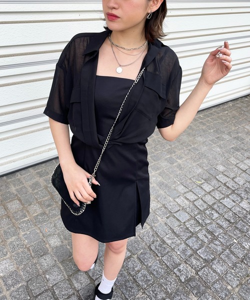 SPIRALGIRL（スパイラルガール）の「ワッシャーシアークロップドシャツ（シャツ/ブラウス・レディース・ブラック/ホワイト/ピンク・FREE）」の7枚目の写真