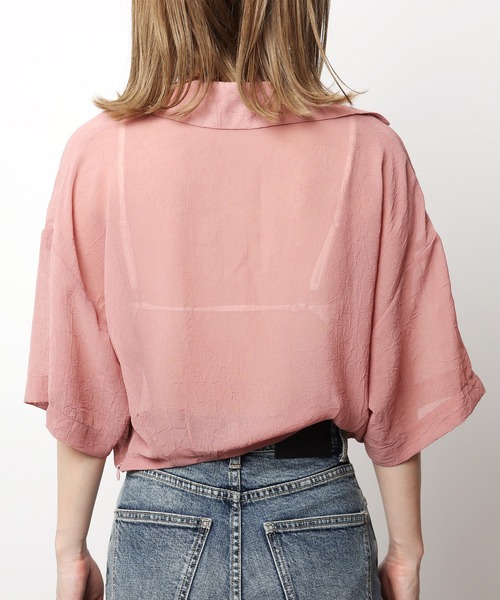 SPIRALGIRL（スパイラルガール）の「ワッシャーシアークロップドシャツ（シャツ/ブラウス・レディース・ブラック/ホワイト/ピンク・FREE）」の13枚目の写真