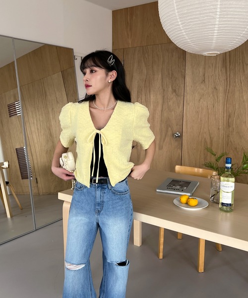 by muni:r(バイ ムニール)の「ダメージカットワイドデニム(デニムパンツ・レディース・ブルー・SMALL/MEDIUM)」の3枚目の写真
